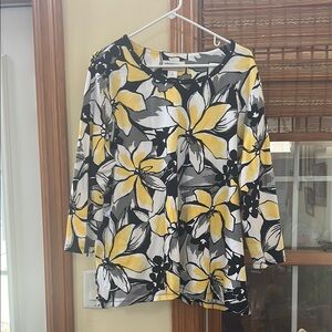 Floral Yellow and Black Alfred Dunner Women's Top